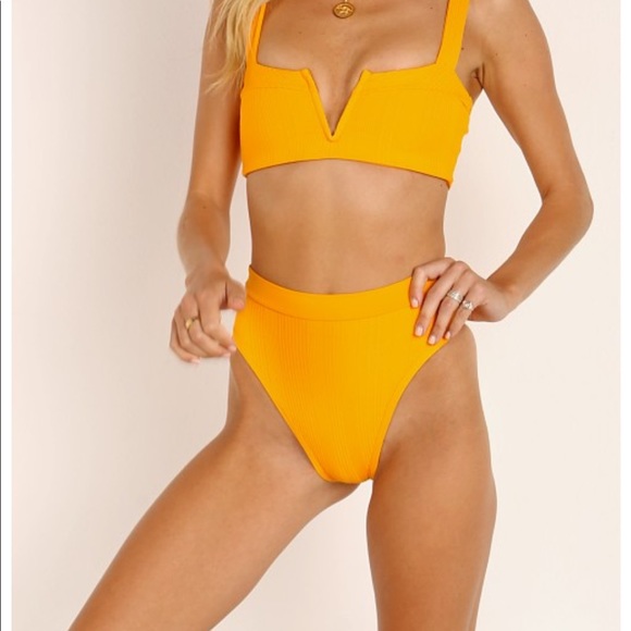 NEW • L*Space • Frenchi High Cut Ribbed Bikini Bottom Mango Orange XS - Picture 4 of 5